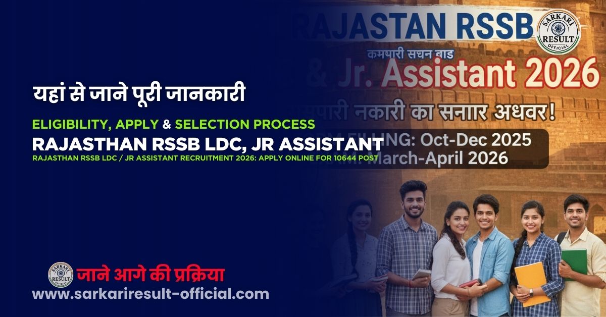 Rajasthan RSSB LDC, Junior Assistant Online Form 2026 – Apply Online for 10644 Post – Step-by-Step Guide | Notification, Qualification, Selection Process & More